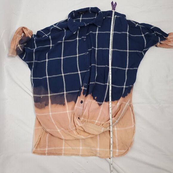 LAC BLEU grunge shirt twist front custom bleach dyed plaid‎ top S - Picture 7 of 8